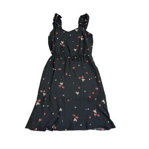 Who What Wear Black Floral Sleeveless Dress Size Medium Ruffle Shoulder Straps